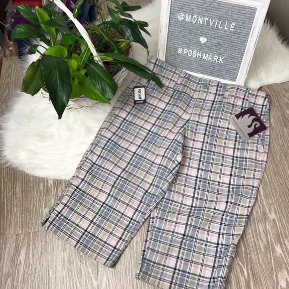 NWT Gloria Vanderbilt 4P Blue & Pink Plaid Capris - Picture 2 of 7
